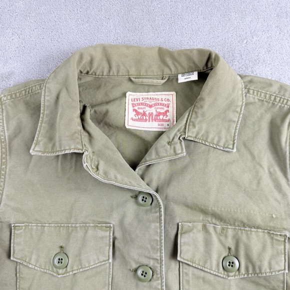 Levis Shirt Jacket Womens Small Olive Green Embroidered Flowers Military Utility - Picture 6 of 16